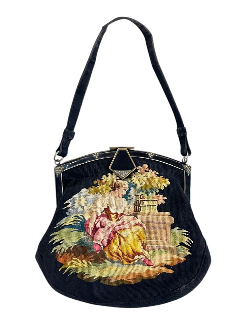 Vintage Petit Point Tapestry Evening Purse with Jeweled Frame